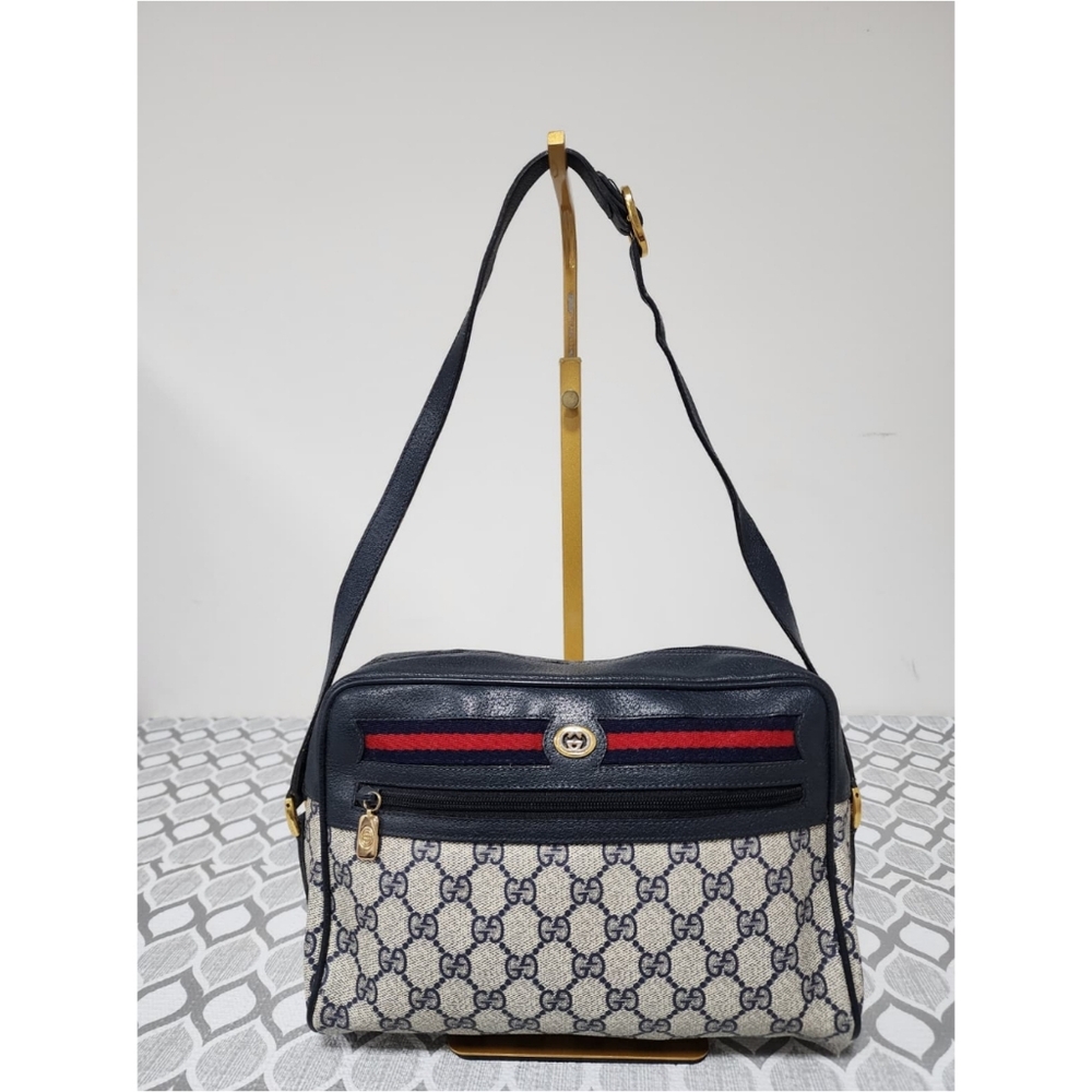 GUCCI Vintage Ophidia Shoulder Bag Navy Blue/Grey Shoulder - Picture 1 of 13